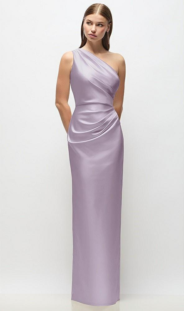 one-shoulder draped bodice stretch satin column maxi dress