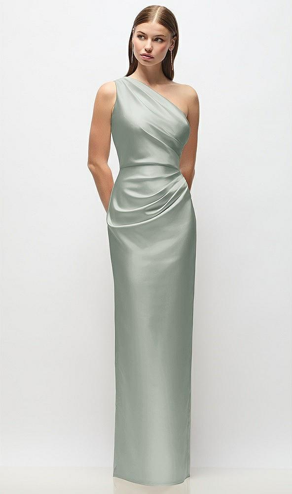 one-shoulder draped bodice stretch satin column maxi dress