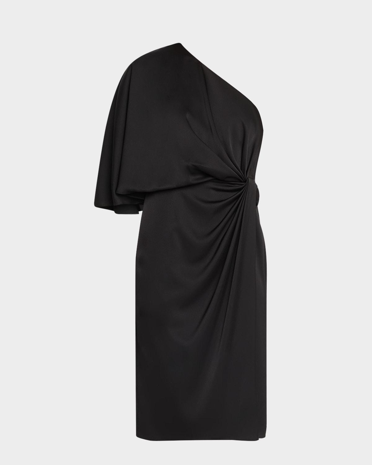 one-shoulder draped cape midi dress