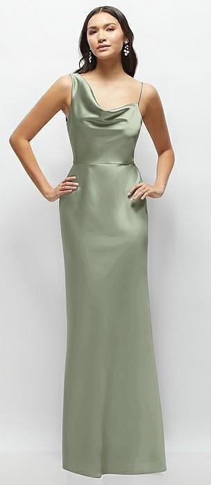 one-shoulder draped cowl a-line satin maxi dress