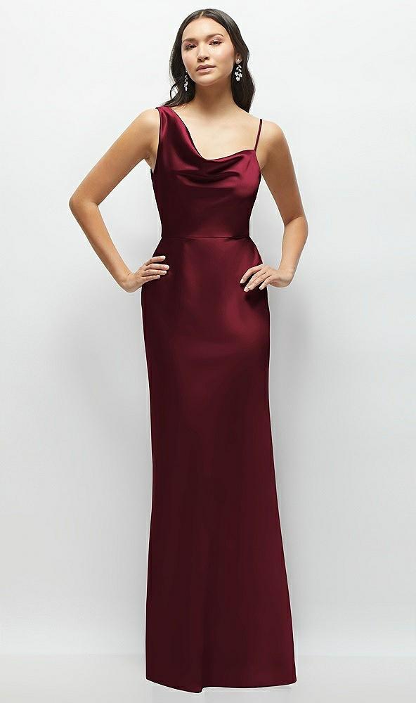 one-shoulder draped cowl a-line satin maxi dress