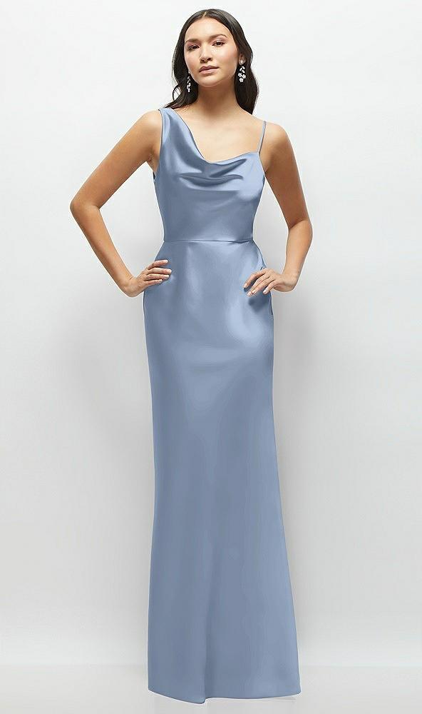 one-shoulder draped cowl a-line satin maxi dress
