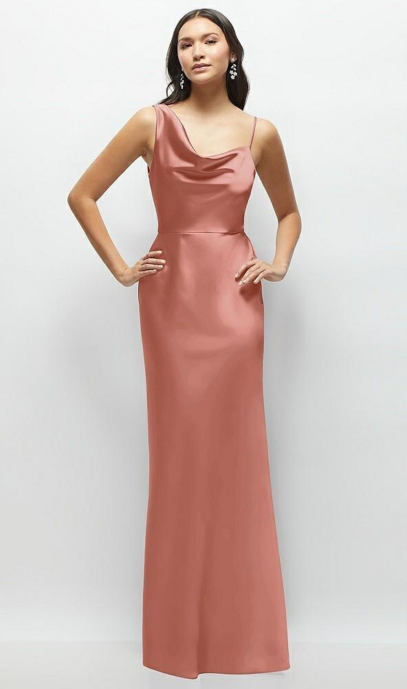 one-shoulder draped cowl a-line satin maxi dress