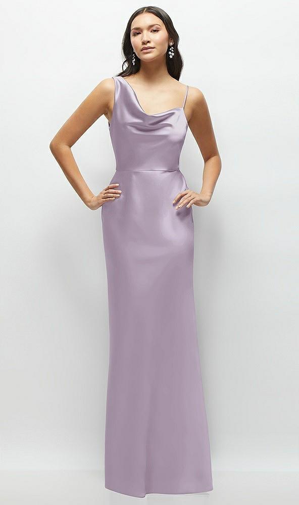 one-shoulder draped cowl a-line satin maxi dress