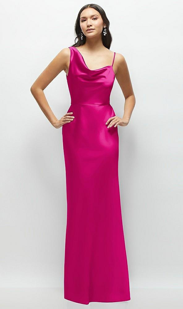 one-shoulder draped cowl a-line satin maxi dress