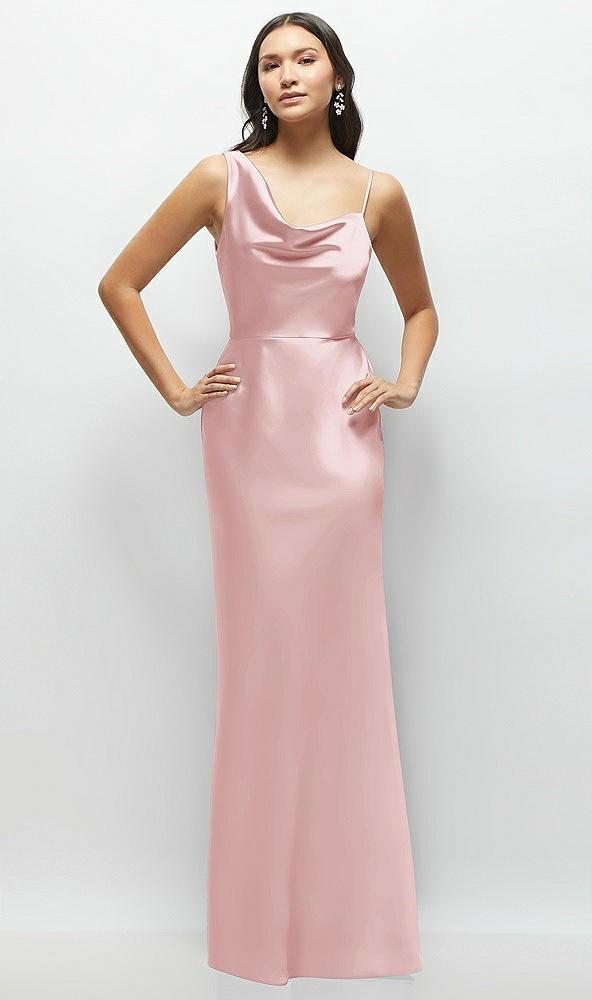 one-shoulder draped cowl a-line satin maxi dress