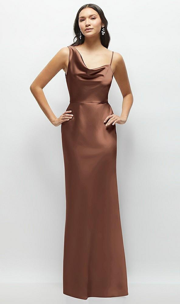 one-shoulder draped cowl a-line satin maxi dress