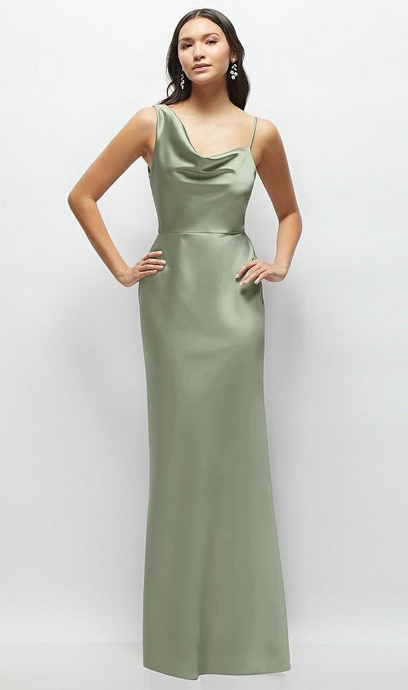 one-shoulder draped cowl a-line satin maxi dress