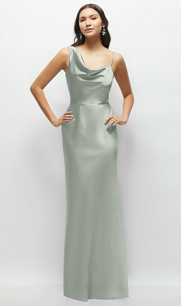 one-shoulder draped cowl a-line satin maxi dress