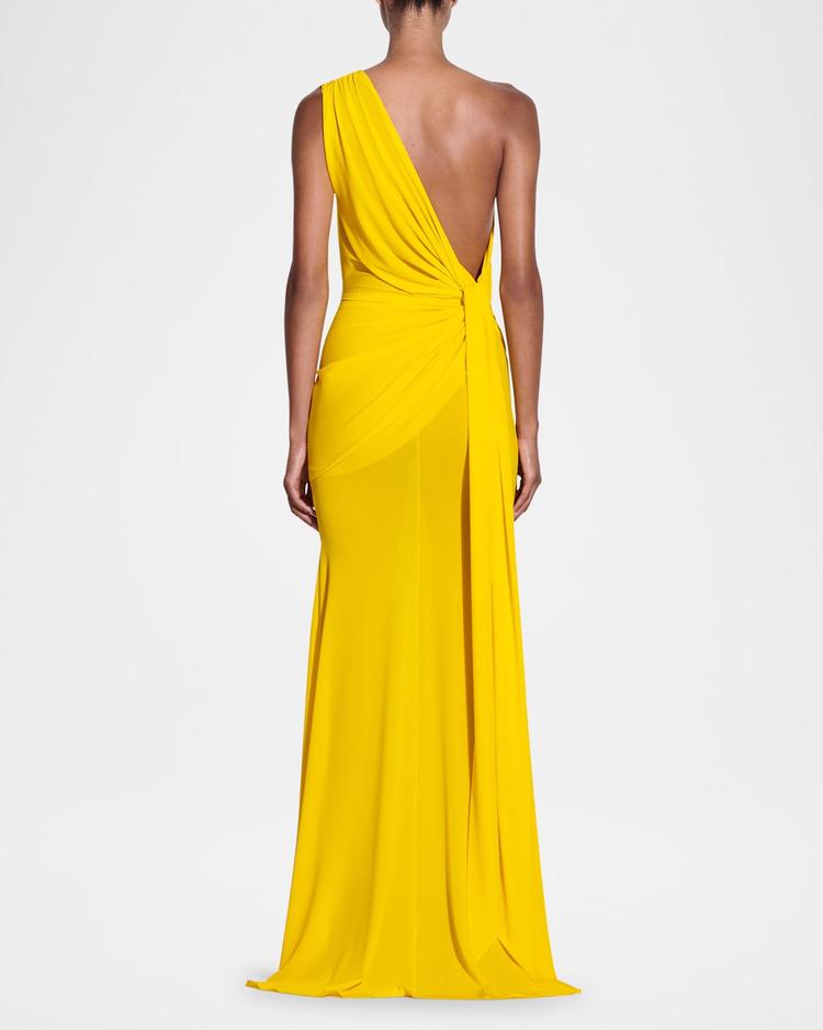 one-shoulder draped crepe jersey gown