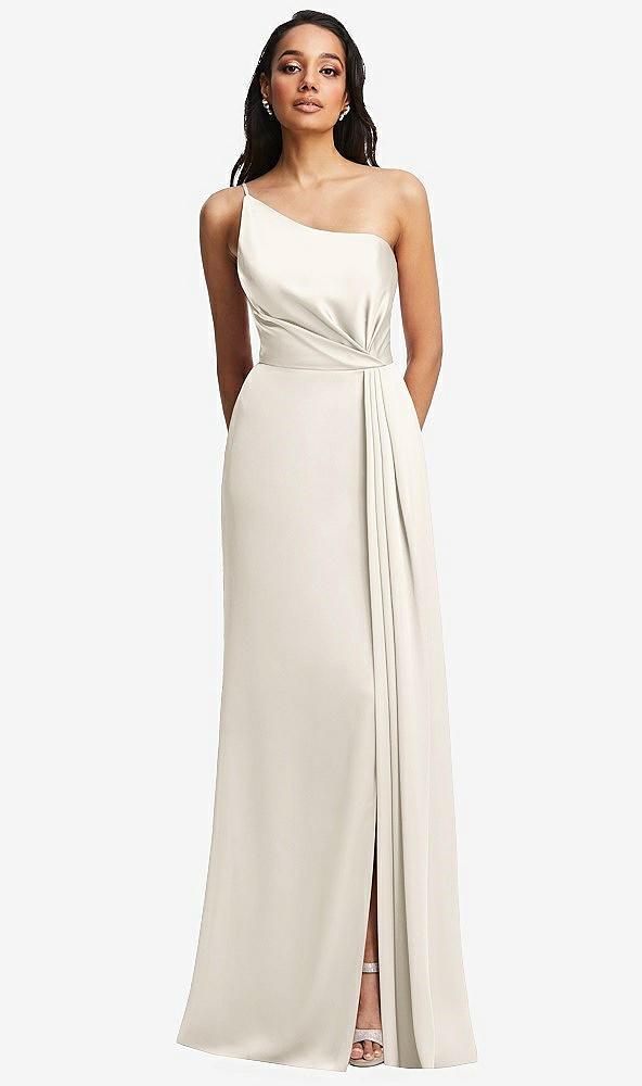 one-shoulder draped skirt satin trumpet gown