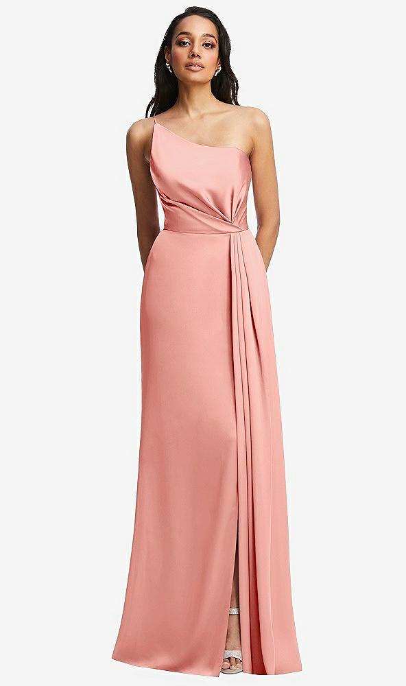 one-shoulder draped skirt satin trumpet gown