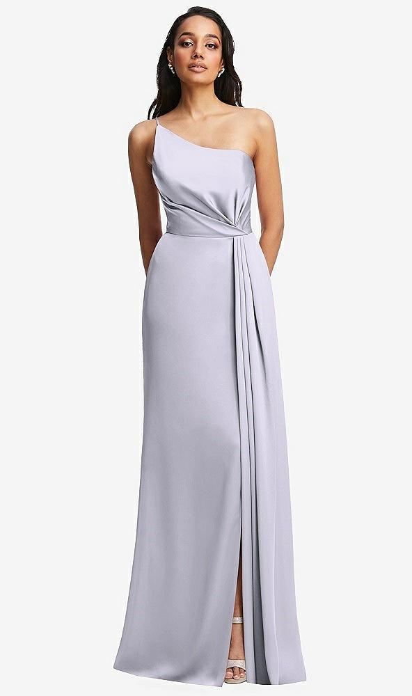 one-shoulder draped skirt satin trumpet gown