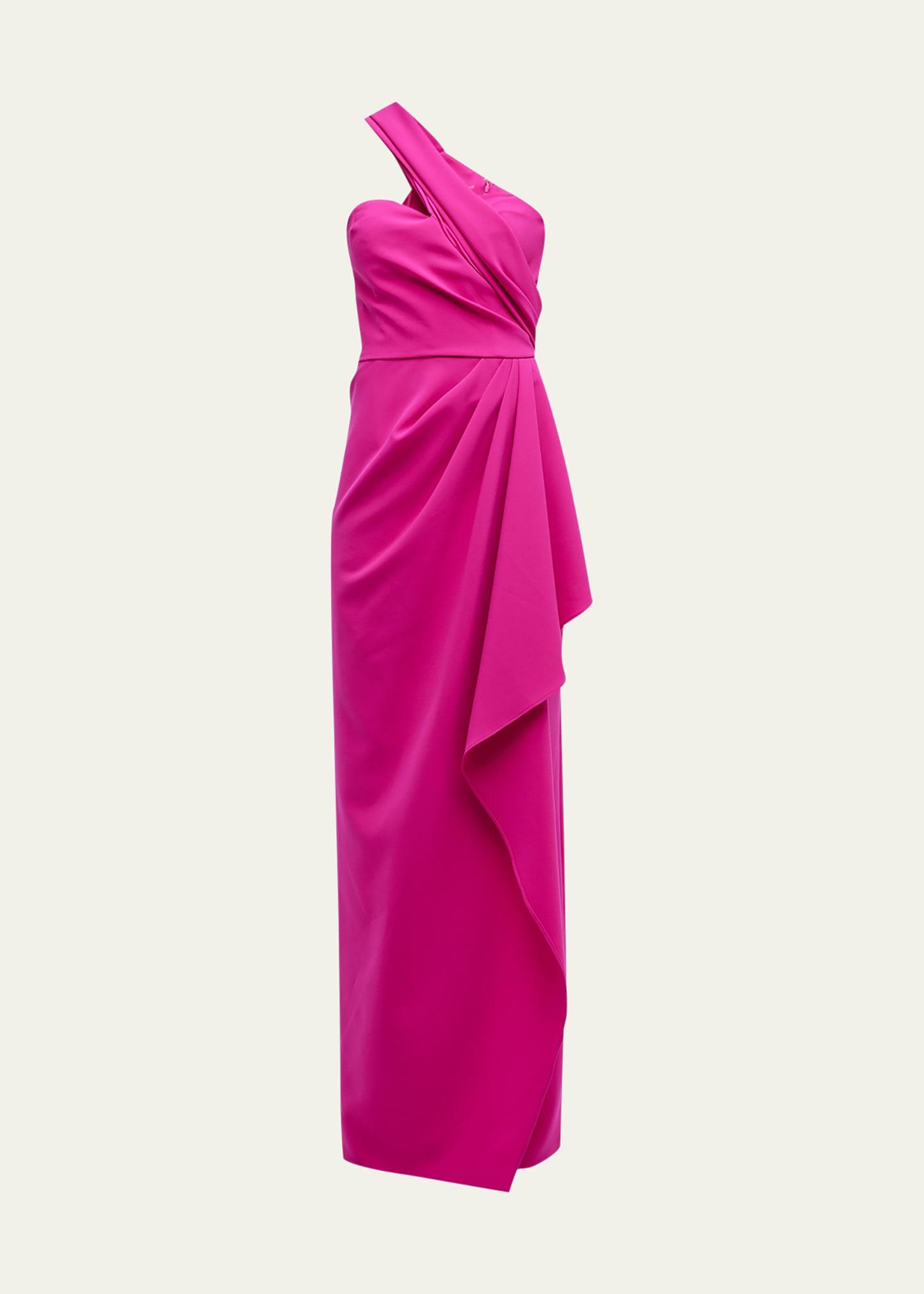 one-shoulder draped stretch crepe gown