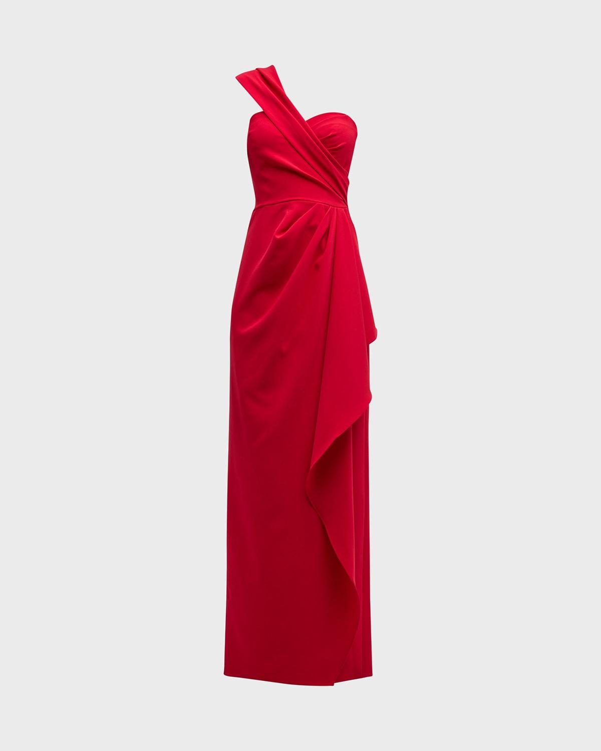 one-shoulder draped stretch crepe gown