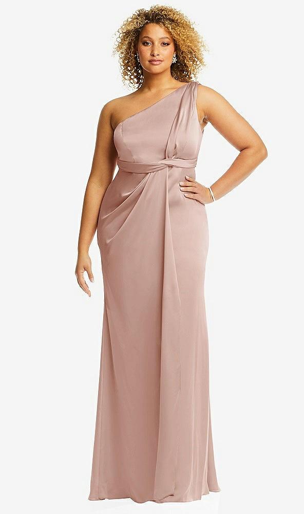 one-shoulder draped twist empire waist trumpet gown