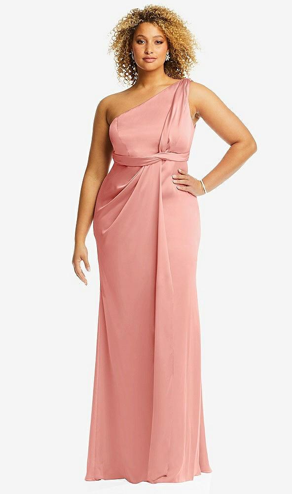 one-shoulder draped twist empire waist trumpet gown