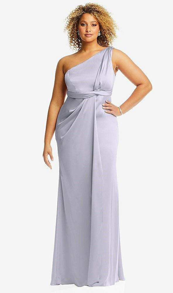 one-shoulder draped twist empire waist trumpet gown