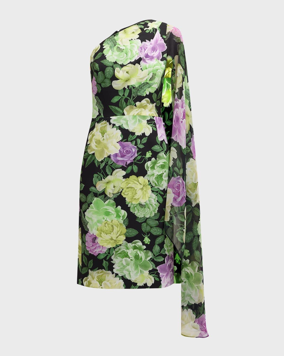 one-shoulder floral-print dress