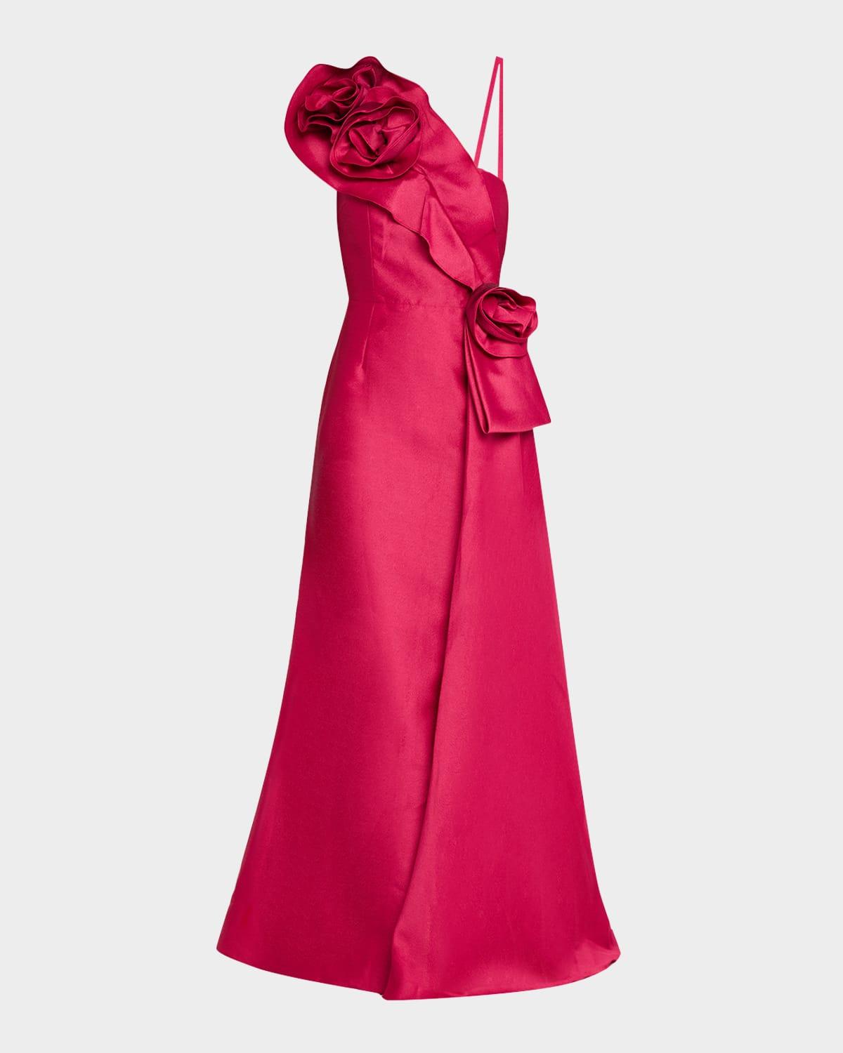 one-shoulder flower jacquard gown