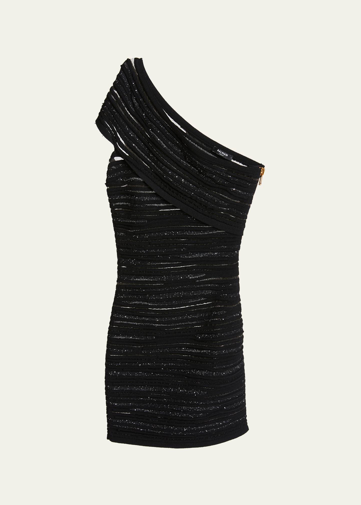 one-shoulder glitter mini dress