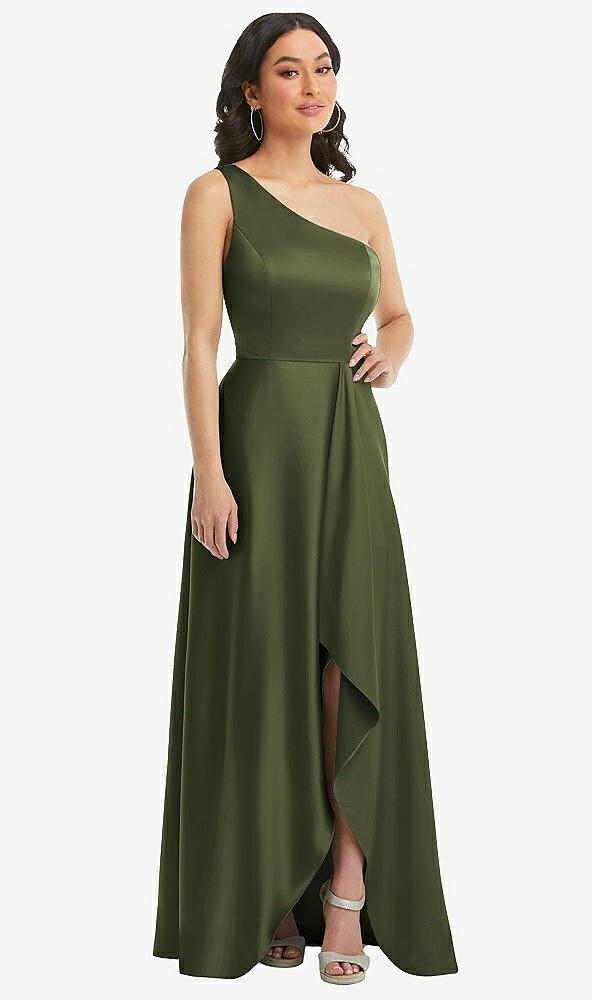 one-shoulder high low maxi dress with pockets