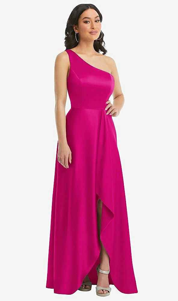 one-shoulder high low maxi dress with pockets