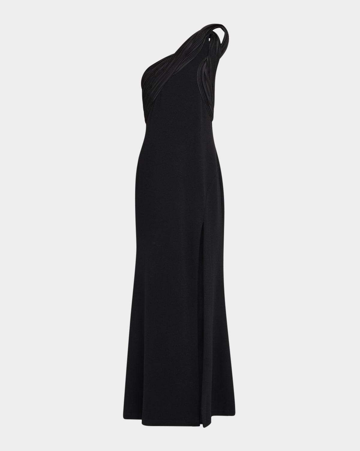 one-shoulder knit crepe gown
