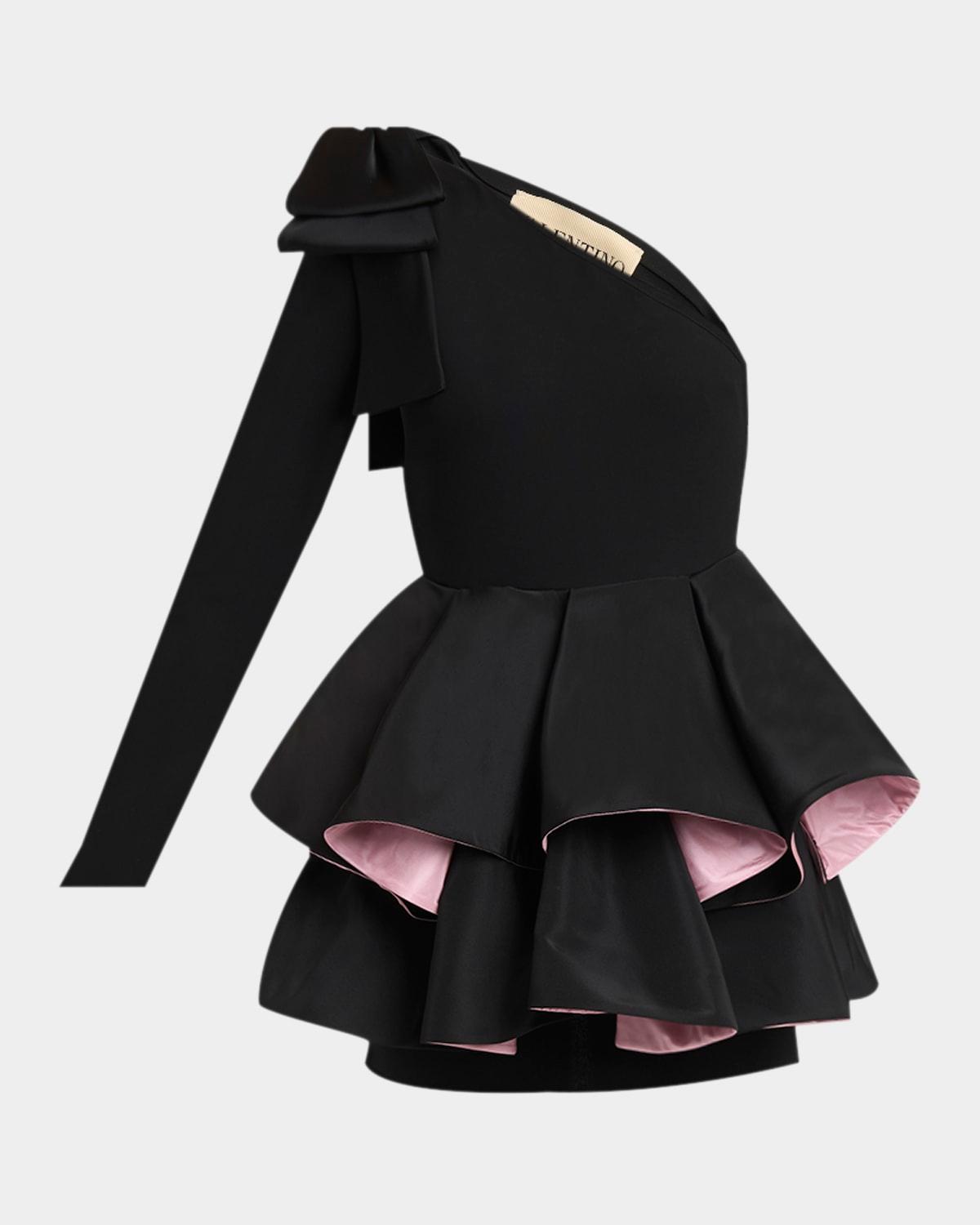 one-shoulder long-sleeve ruffle mini dress