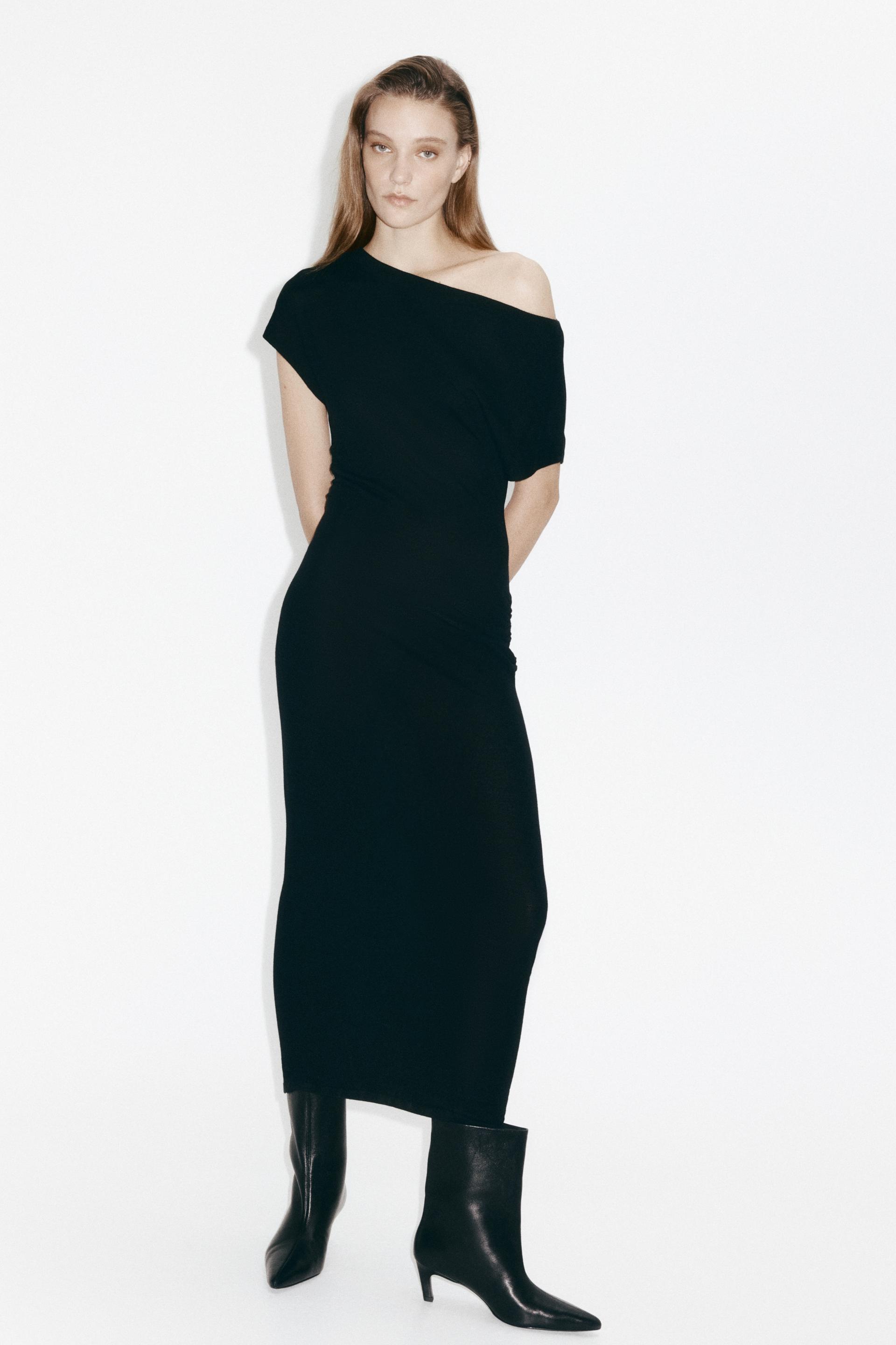 one-shoulder merino wool dress