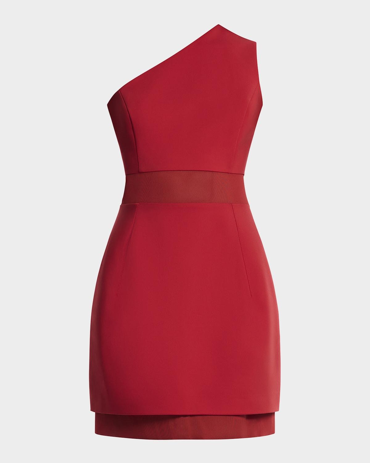 one-shoulder mesh-inset mini dress