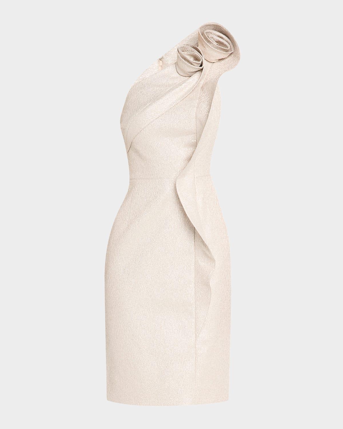 one-shoulder metallic jacquard dress