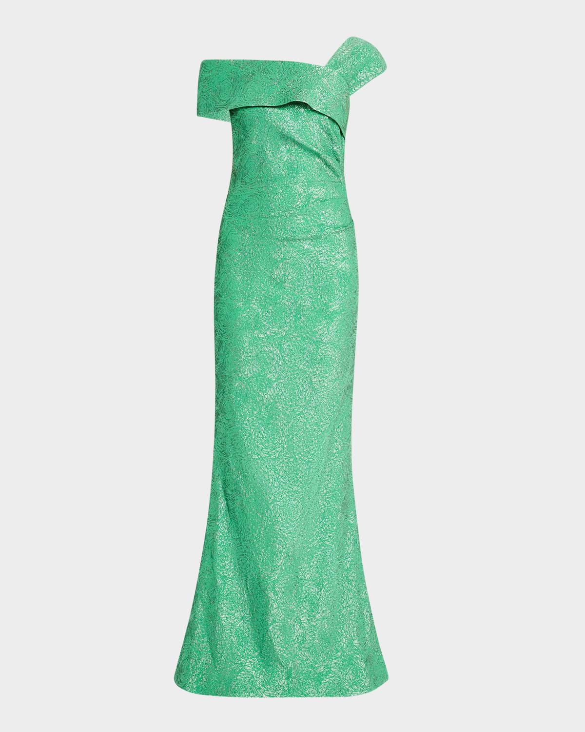 one-shoulder metallic stretch jacquard gown