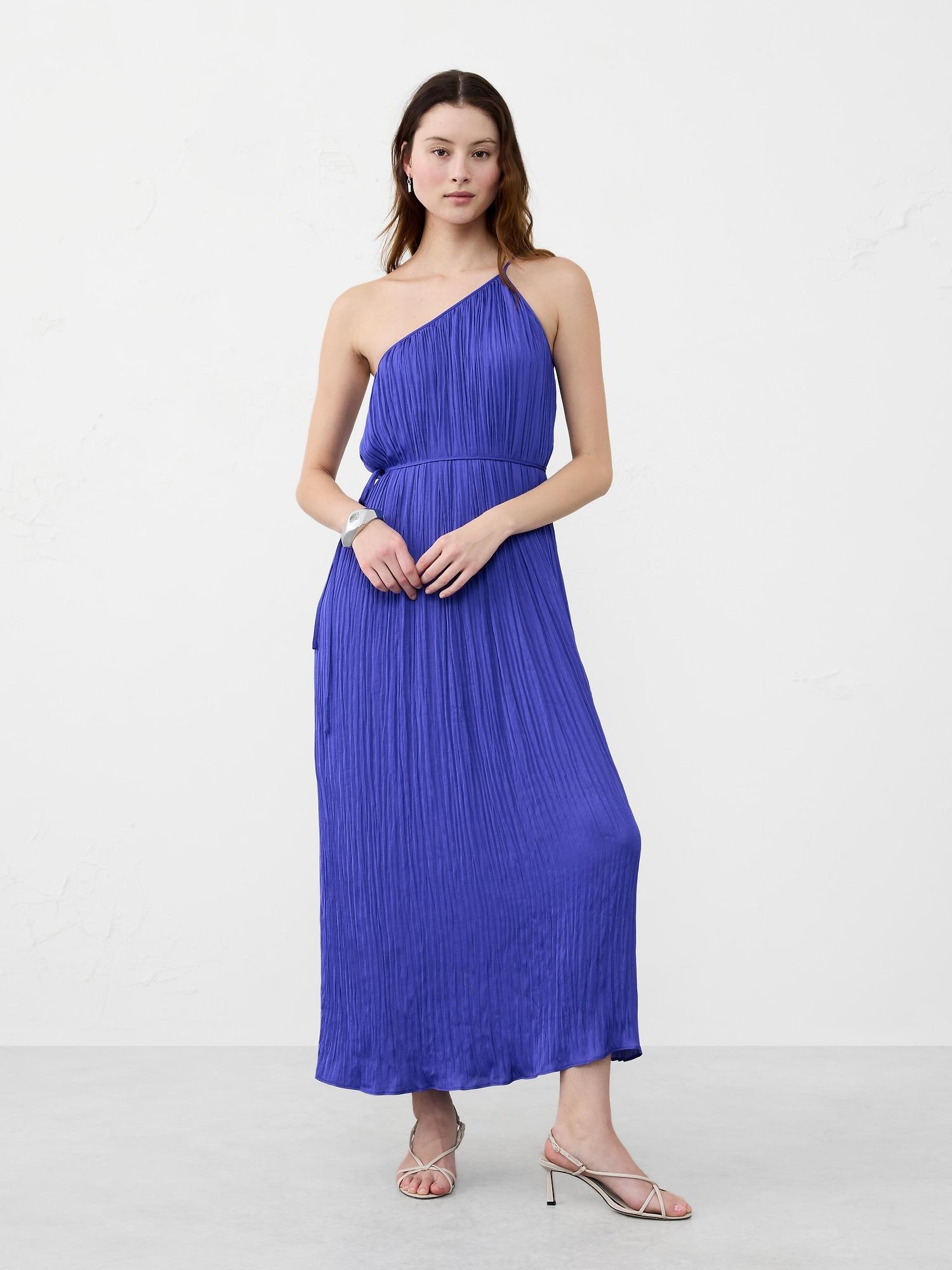 one-shoulder pleated maxi dress