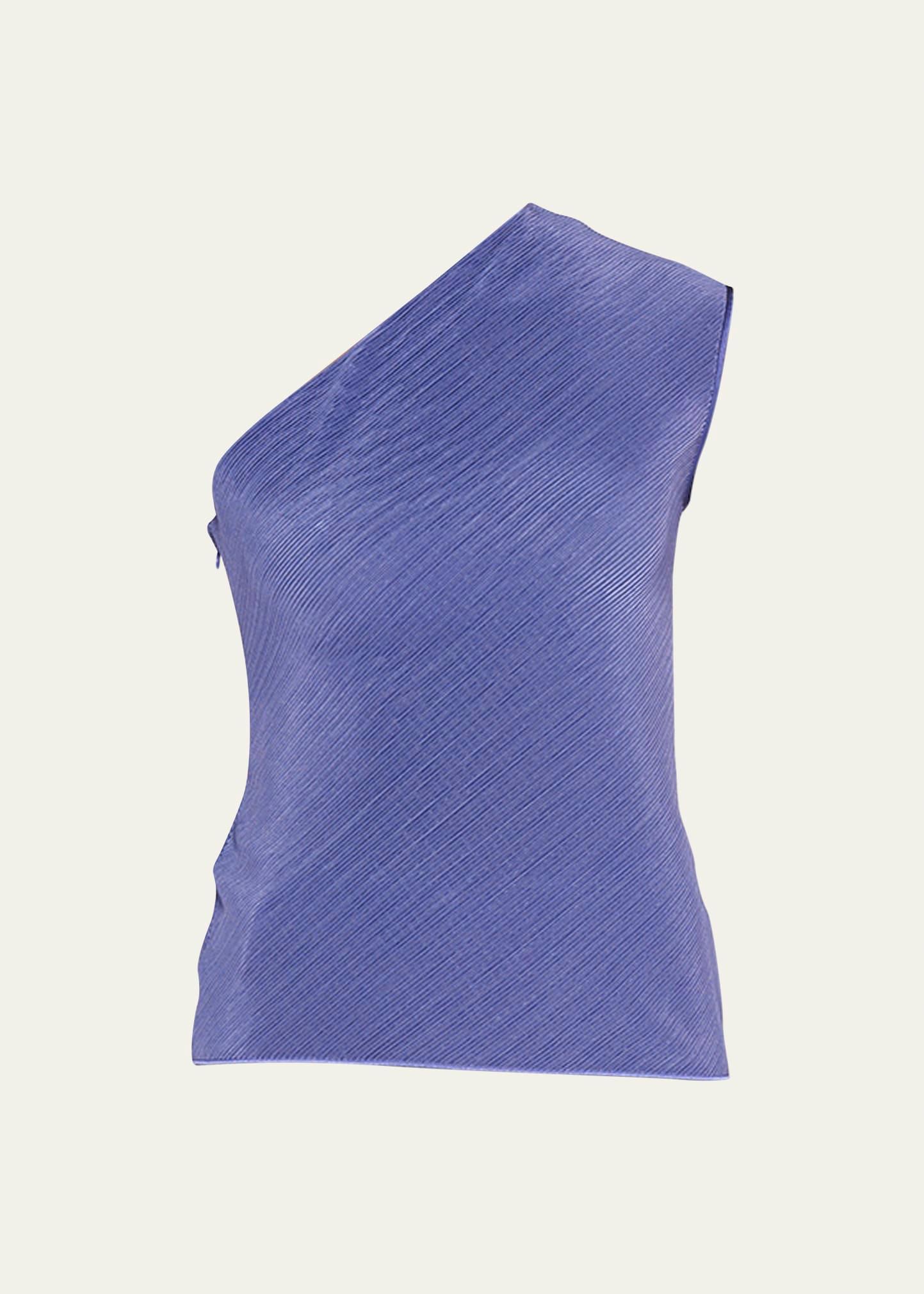 one-shoulder plisse silk blouse