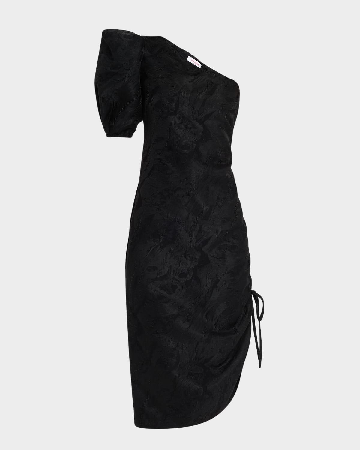 one shoulder puff sleeve dress