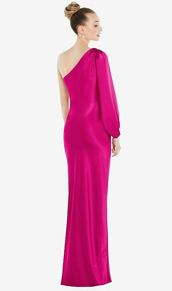 one-shoulder puff sleeve maxi bias dress with side slit
