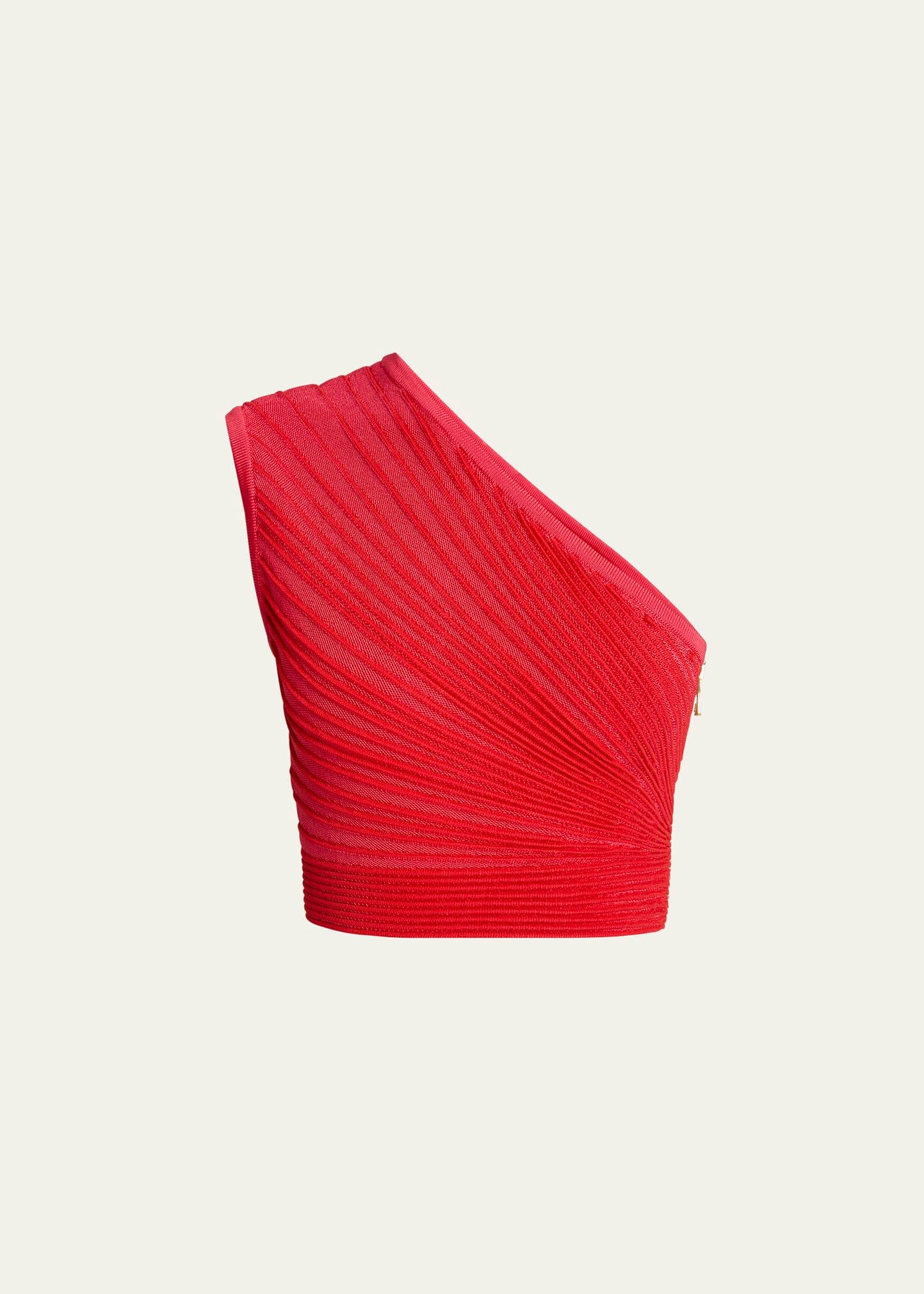 one shoulder ruched knit crop top