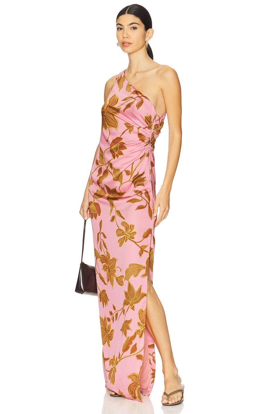 one shoulder ruched maxi dress