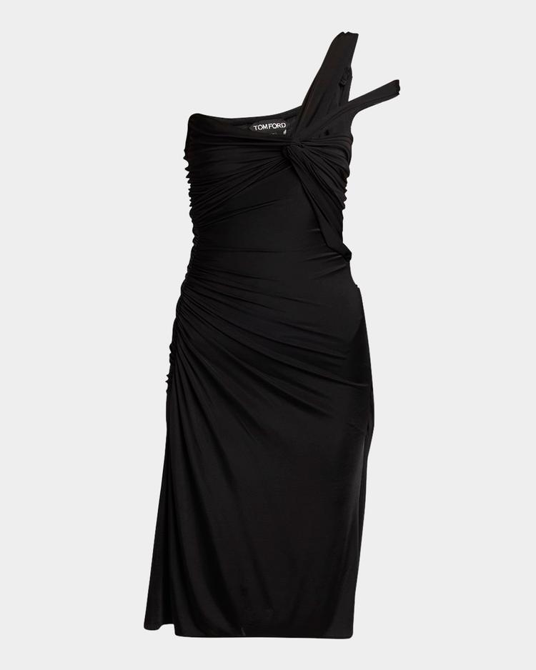 one-shoulder ruched mini dress