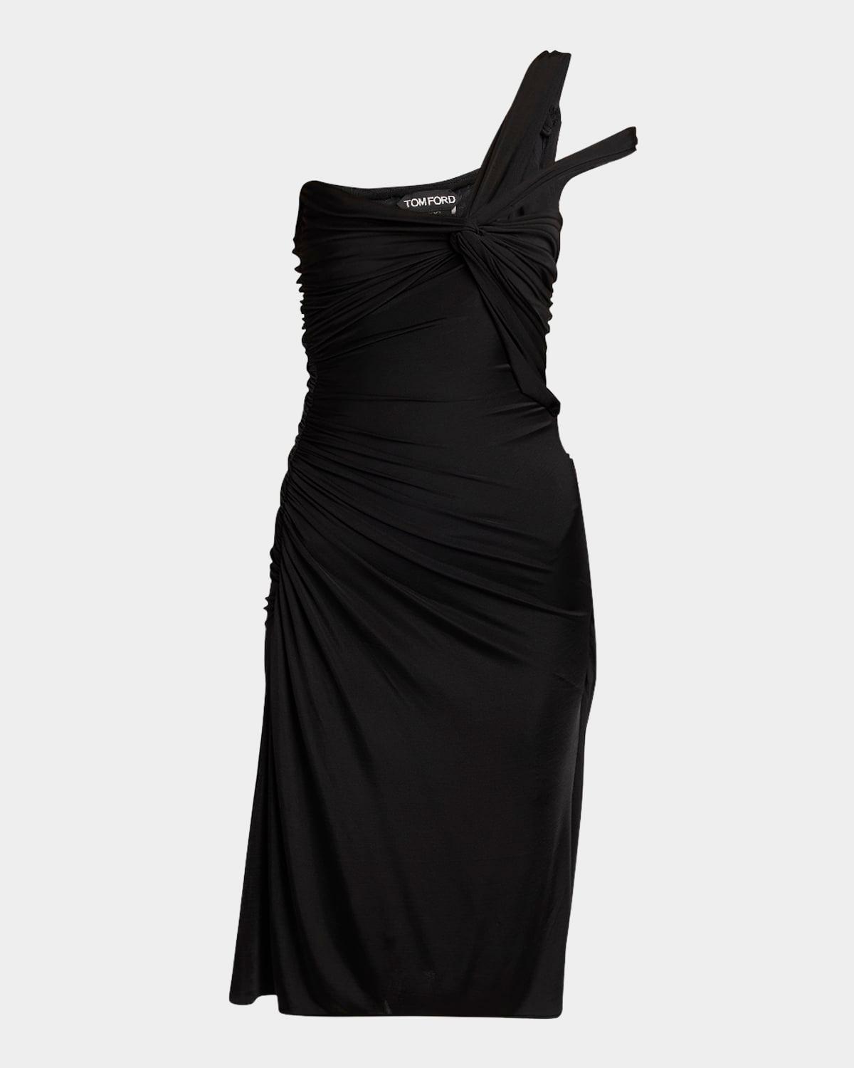 one-shoulder ruched mini dress