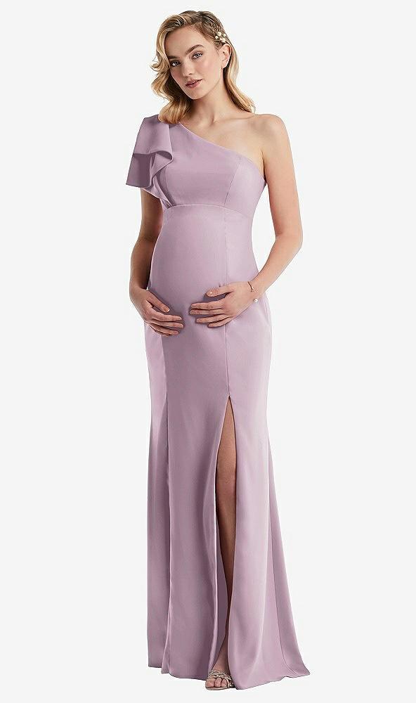 one-shoulder ruffle sleeve maternity trumpet gown