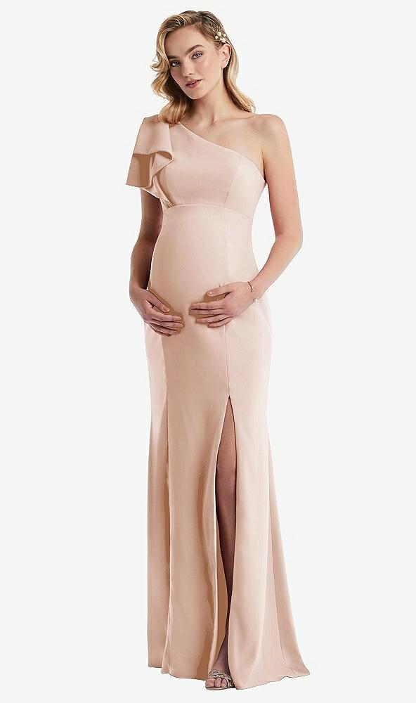 one-shoulder ruffle sleeve maternity trumpet gown