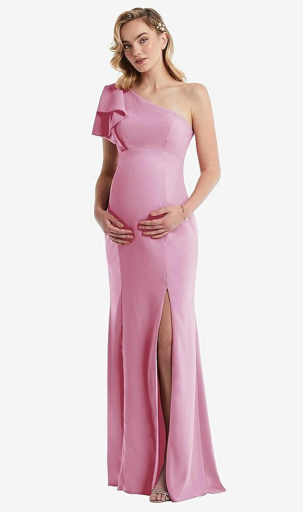 one-shoulder ruffle sleeve maternity trumpet gown