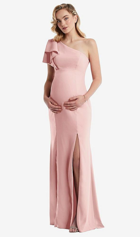one-shoulder ruffle sleeve maternity trumpet gown