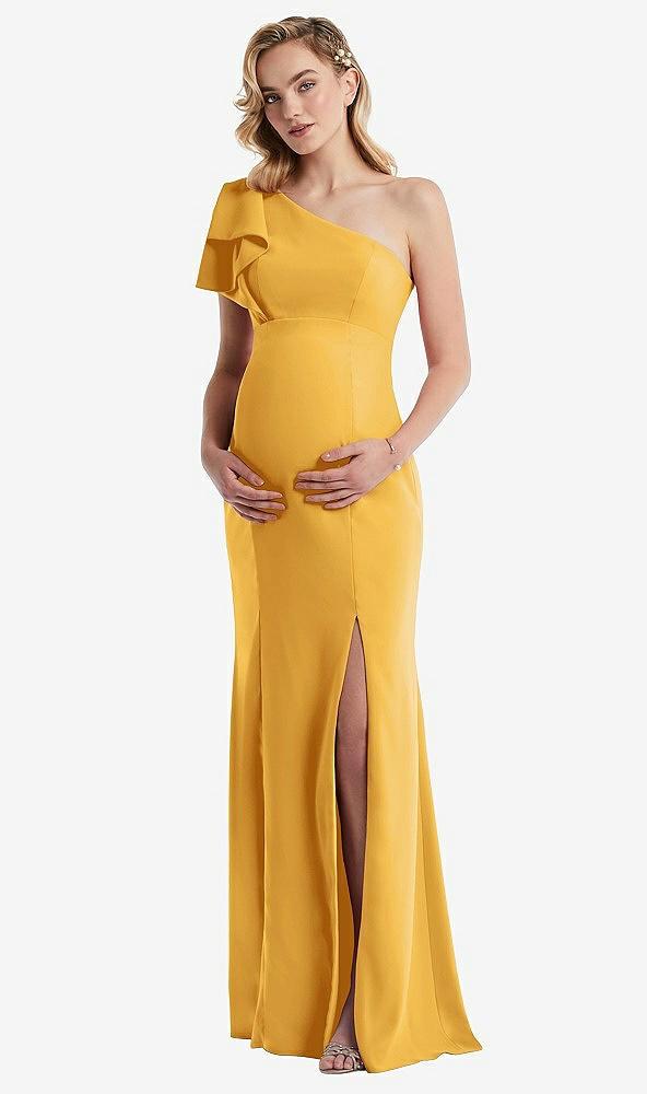 one-shoulder ruffle sleeve maternity trumpet gown