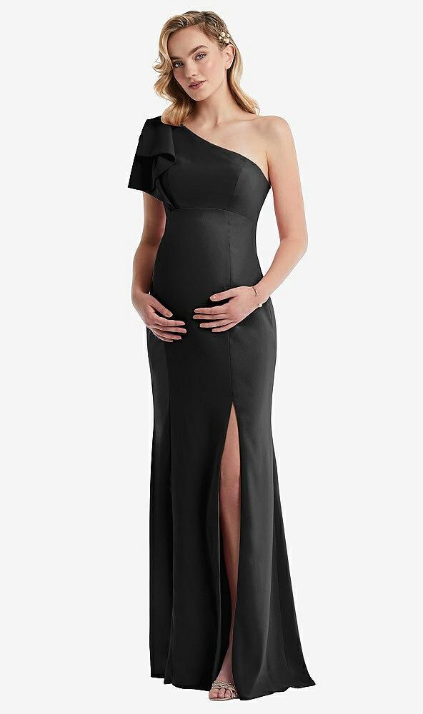 one-shoulder ruffle sleeve maternity trumpet gown