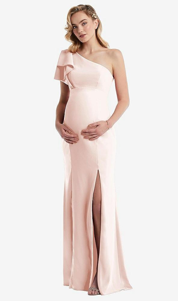 one-shoulder ruffle sleeve maternity trumpet gown