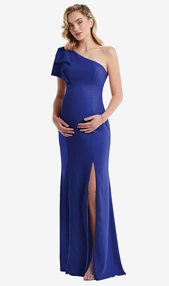 one-shoulder ruffle sleeve maternity trumpet gown