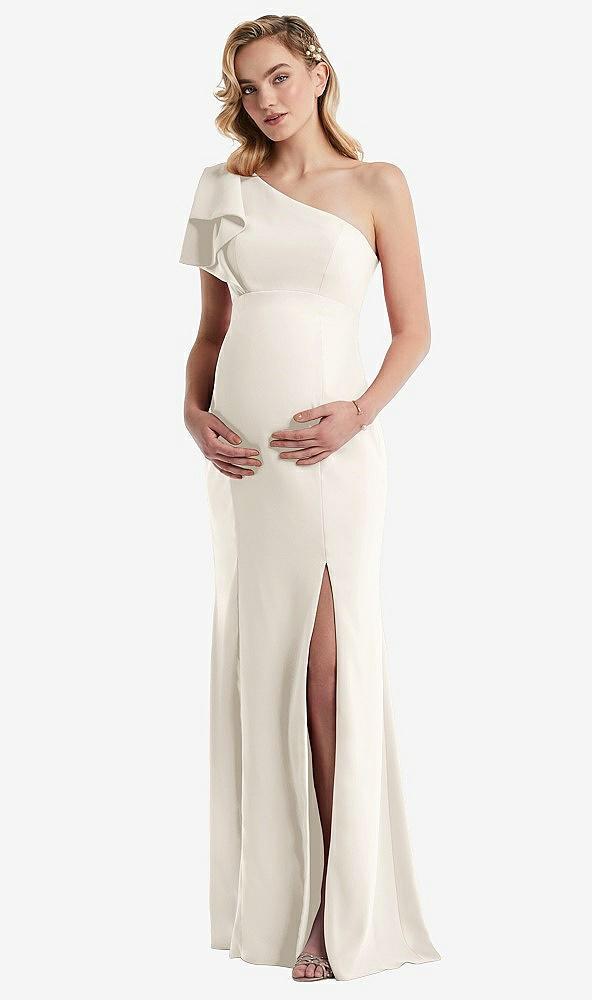 one-shoulder ruffle sleeve maternity trumpet gown
